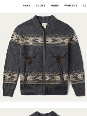 Stetson Longhorn Gray Zip Up Cotton + Wool Cardigan in Large